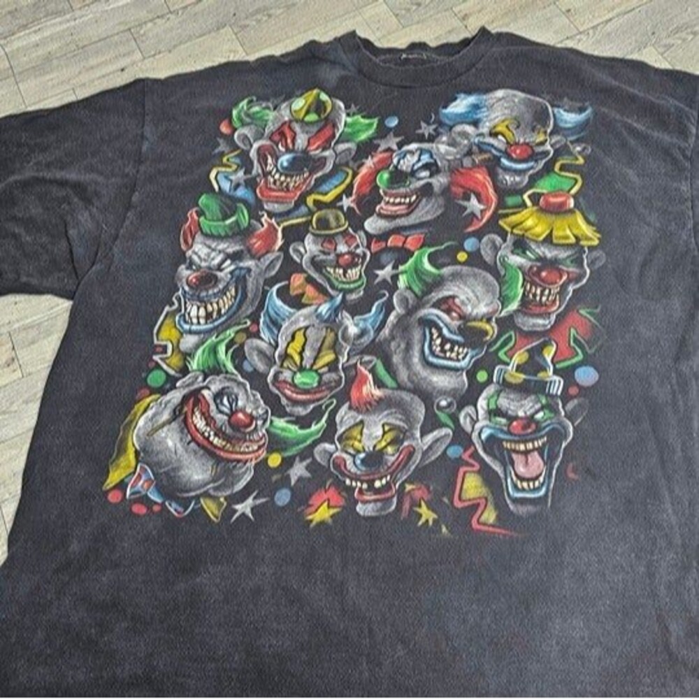 Vintage XL Scary Evil Clowns Graphic Print Shirt **NO TAG**